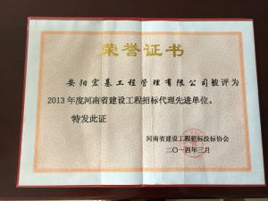 2013年度河南省建设工程招标代理先进单位